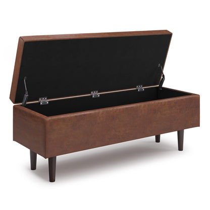 Dark Brown Faux Leather Storage Ottoman - 48" Mid-Century Style