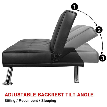 Black PU Sofa Bed - 3 Adjustable Positions