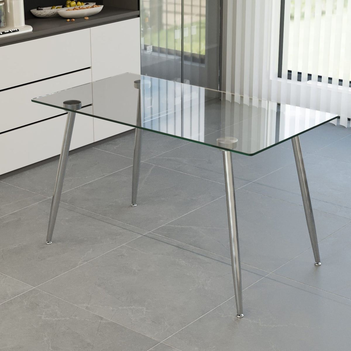 Transparent Glass Dining Table with Metal Legs, Modern Kitchen Table