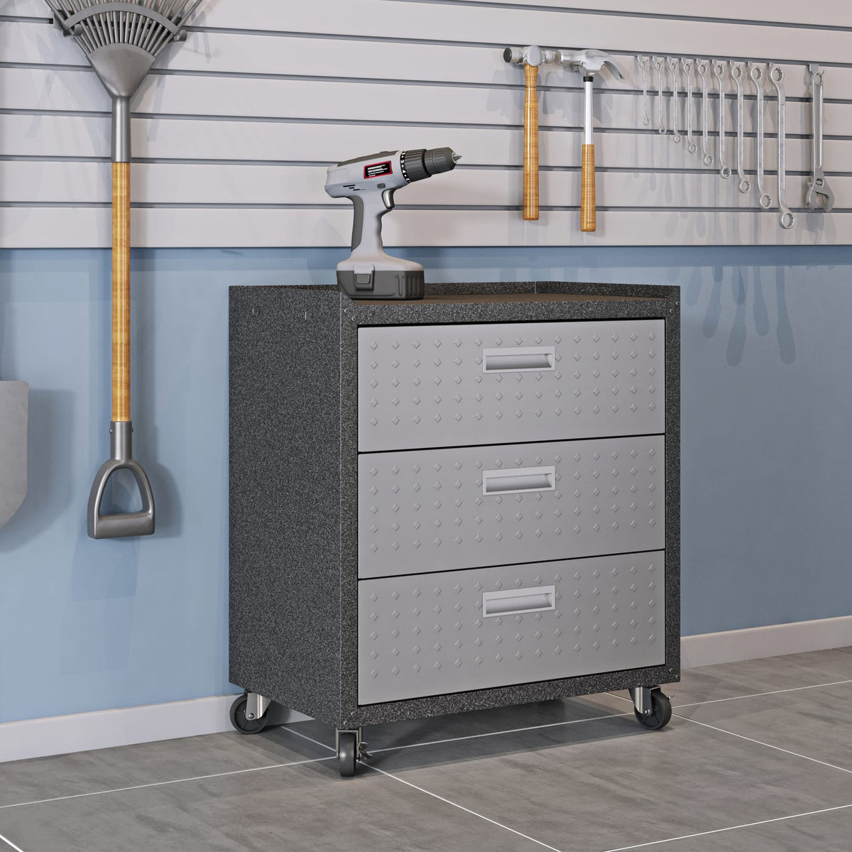 Dark Grey Rolling Garage Cabinet - 31.5" Storage