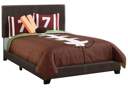 Full Size Upholstered Bed Frame - Brown Faux Leather for Bedroom