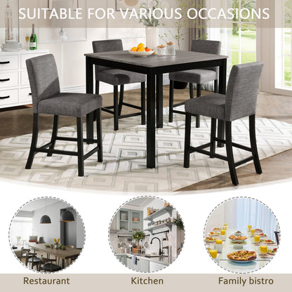 5-Piece Counter Height Dining Table Set - Black & Light Gray