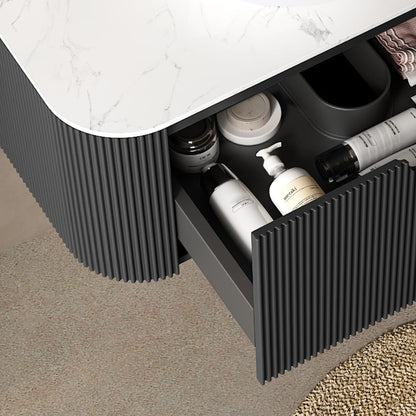 36 Inch Wall-Mounted Bathroom Vanity with Ceramic Basin and Plywood Storage