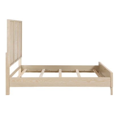 Contemporary Queen Size Panel Bed - Light Brown Finish