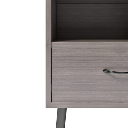 Grey MDF Nightstand with Storage Drawers - Small Bedroom Table