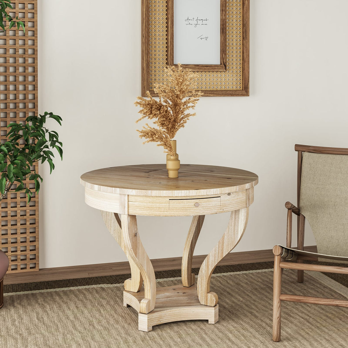 Curved Legs Farmhouse Dining Table - Natural Wood Grain