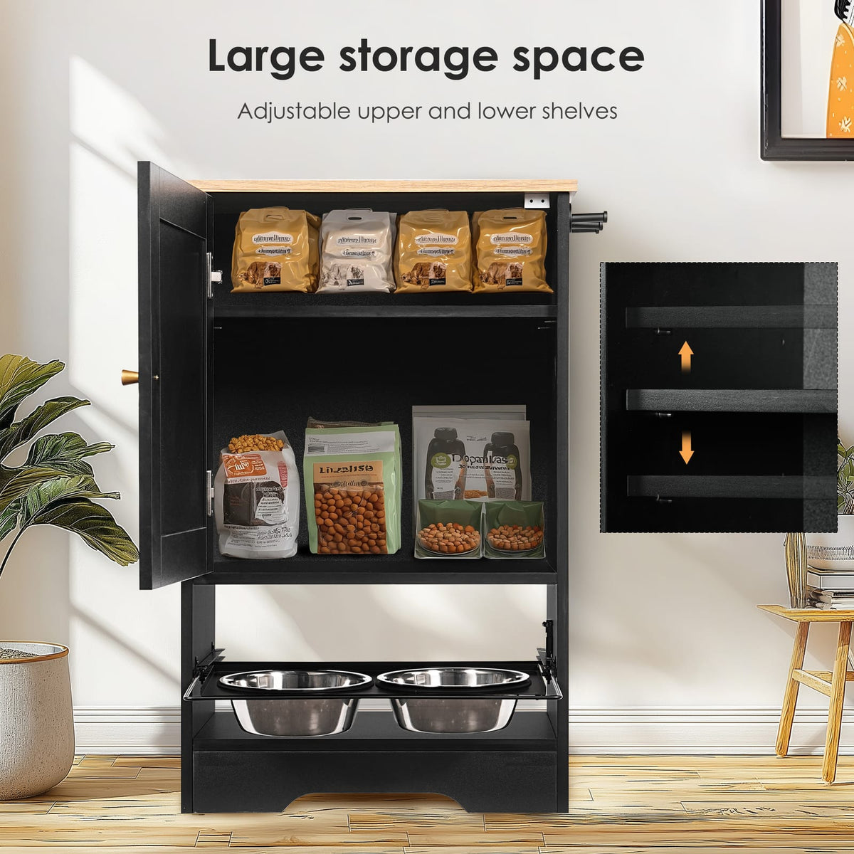 Feeding Station with Storage Cabinets - Black Vintage Pet Feeder