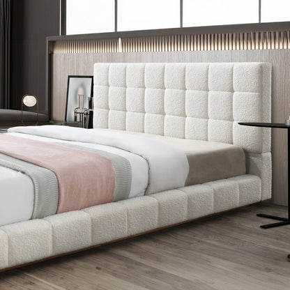 King Size Ivory Boucle Upholstered Bed Frame