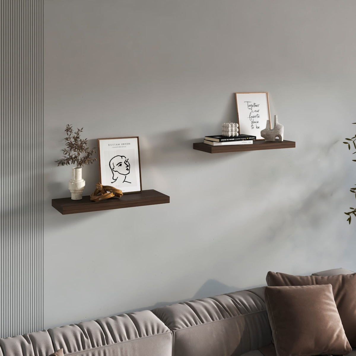 Brown Floating Shelves - 2 Shelves, 9.8" D for Living Room