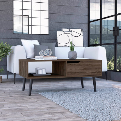 Oslo Coffee Table - Brown, One Drawer & Shelf for Living Room