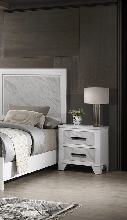 White Bedside Cabinet - 2 Drawers Contemporary Nightstand for Bedroom