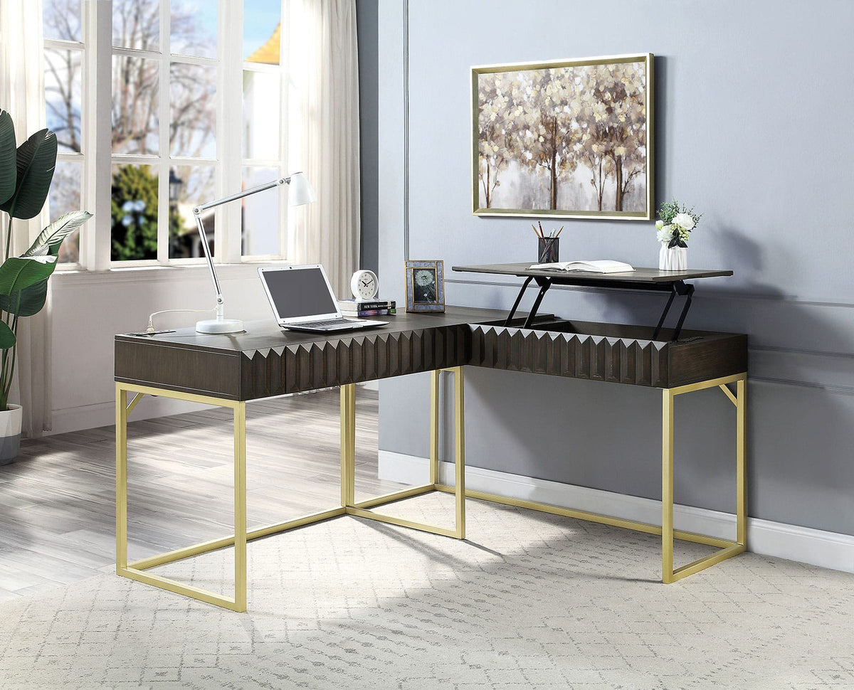 Walnut Computer Desk - Industrial Style with Drawers