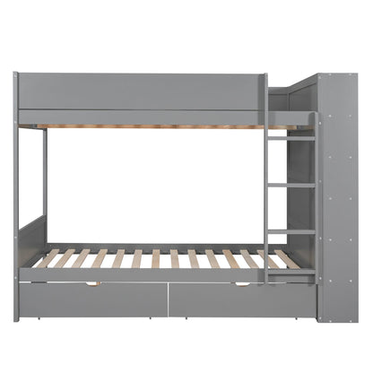 Full Over Full Bunk Bed - Gray Solid Wood MDF for Bedroom