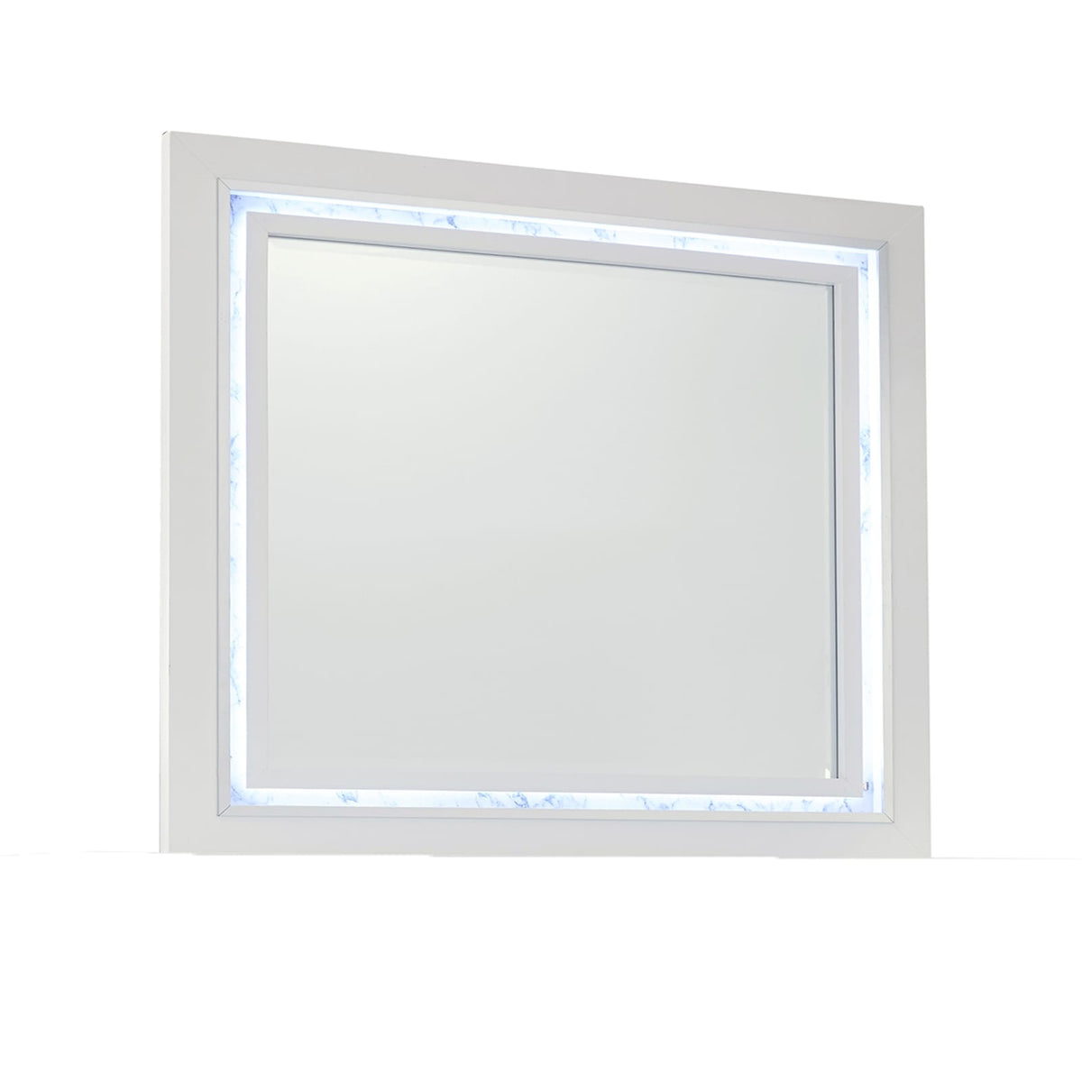 Modern White LED Vanity Mirror with Solid Wood Frame