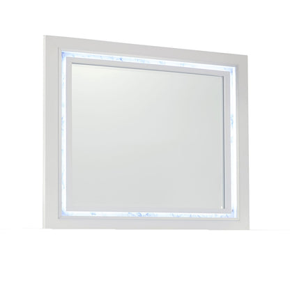 Modern White LED Vanity Mirror with Solid Wood Frame