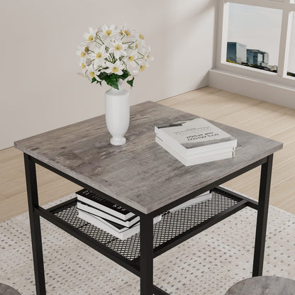 2-Person Grey Dining Table Set with Stools for Dining Room