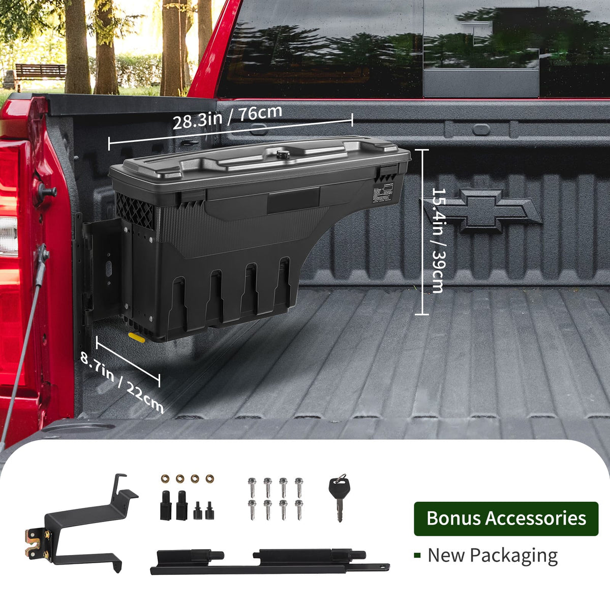 Lockable Truck Bed Toolbox - 6.6 Gallon ABS Storage Box