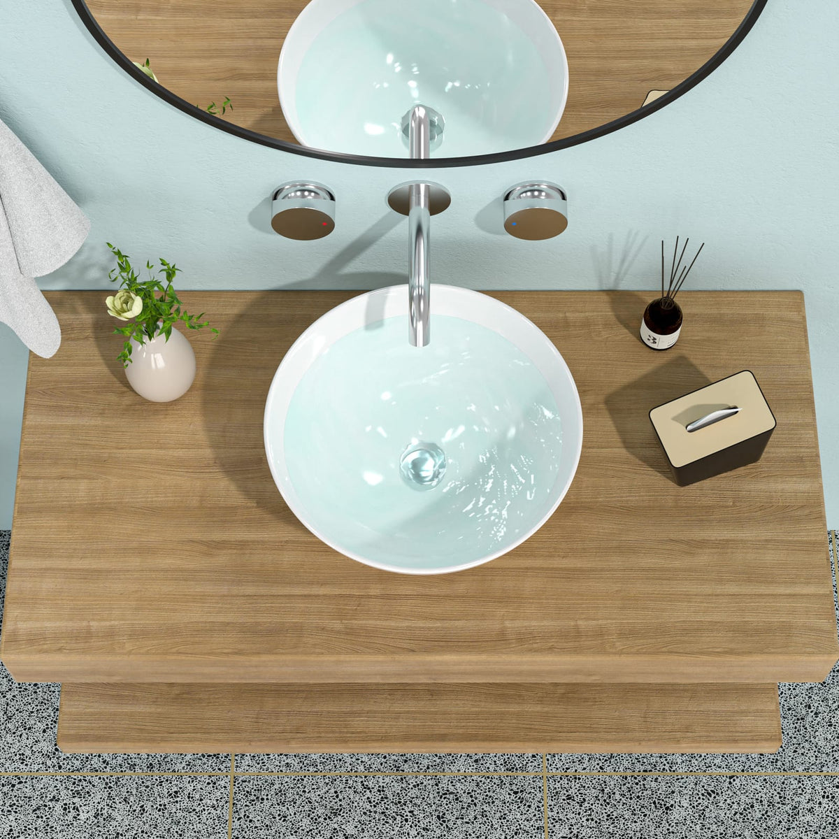 16 Inch White Ceramic Vessel Sink - Bathroom Vanity Sink