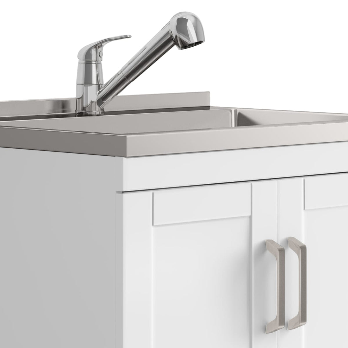 White Wood Bathroom Vanity Cabinet with Sink and Faucet