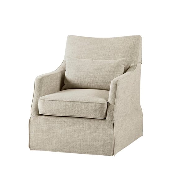 Skirted Swivel Chair Beige Wood - Comfortable Accent Chair