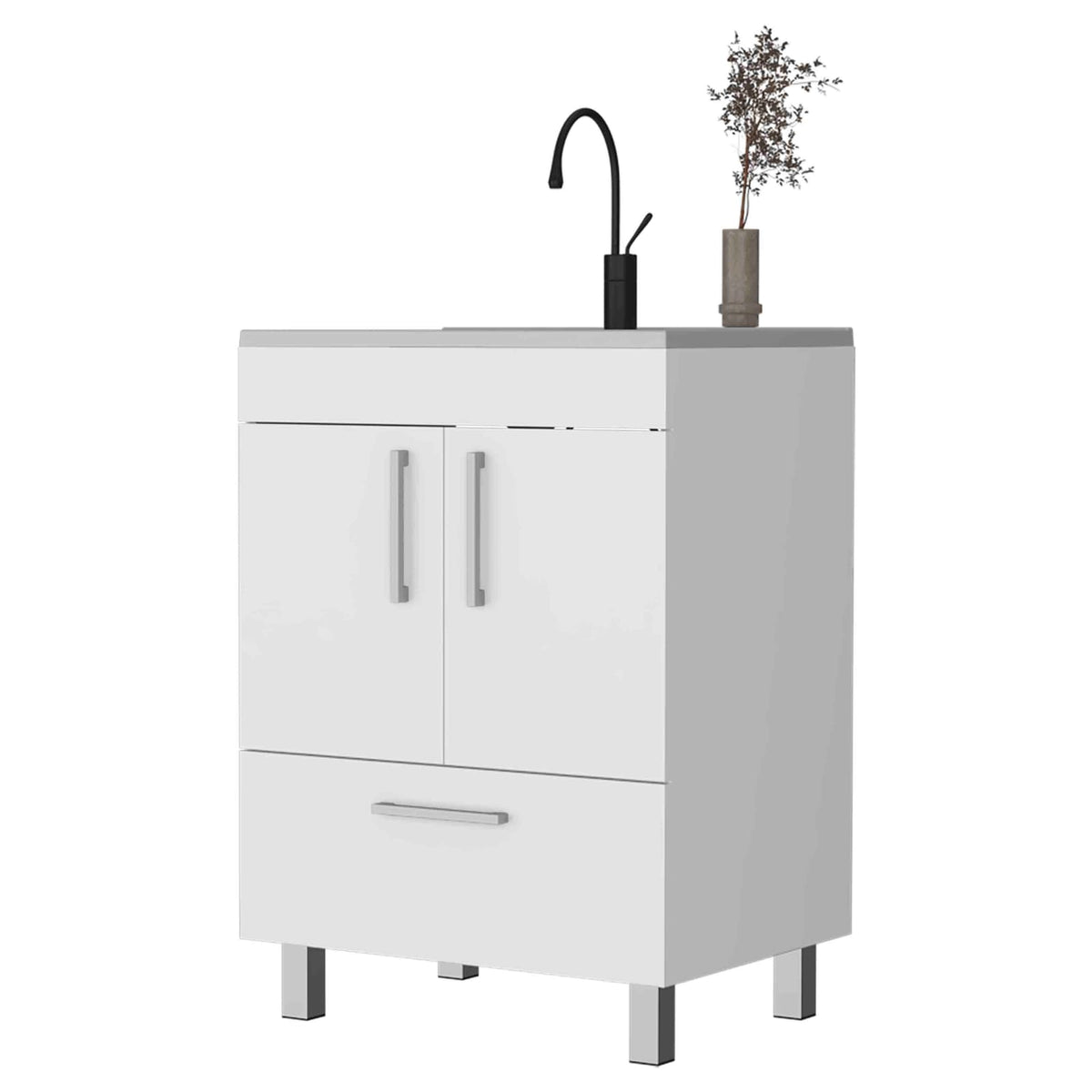 Modern White Double Door Bathroom Vanity with Drawer