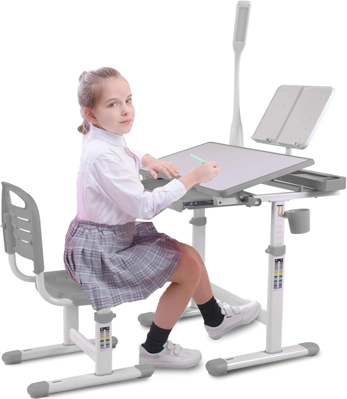 Gray Kids Desk & Chair Set - Adjustable Height Drafting Table