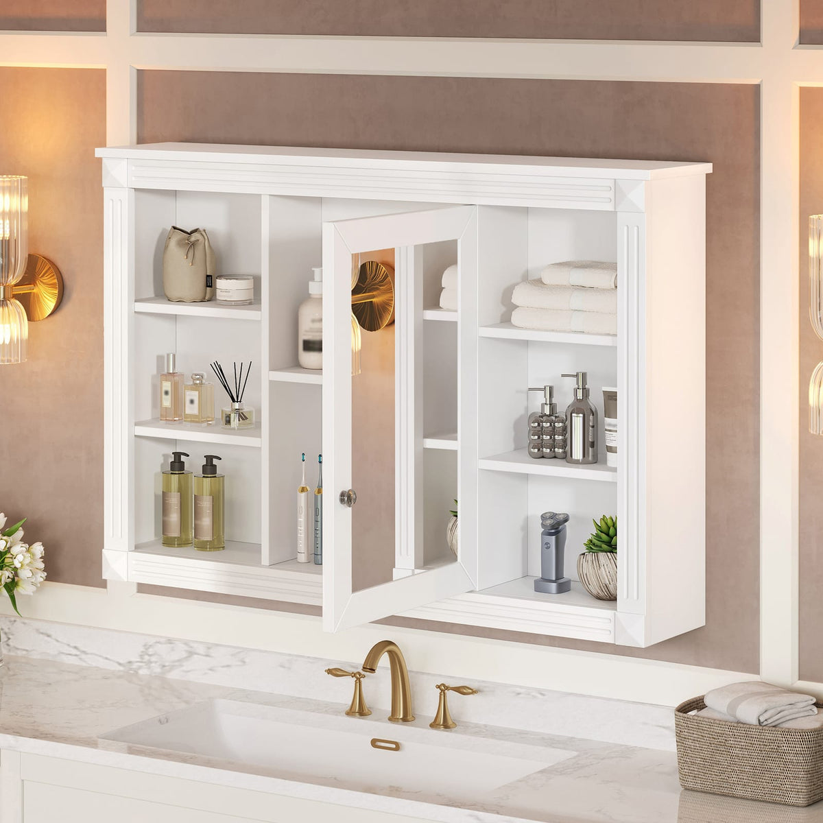 White Bathroom Storage Cabinet - 1 Door Mirror Cabinet