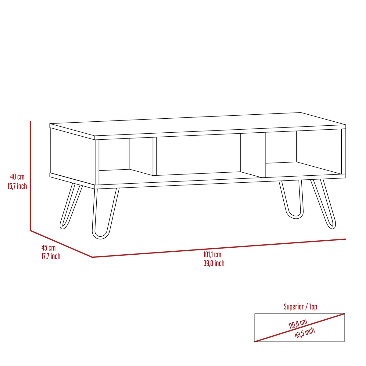 Modern Brown Particle Board Coffee Table with Open Shelf Storage for Living Room