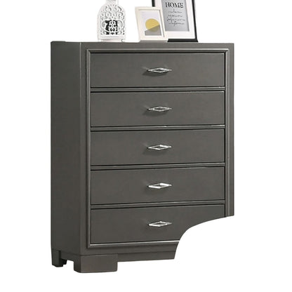 Contemporary Metallic Grey Solid Wood Dresser Chest 5 Drawers