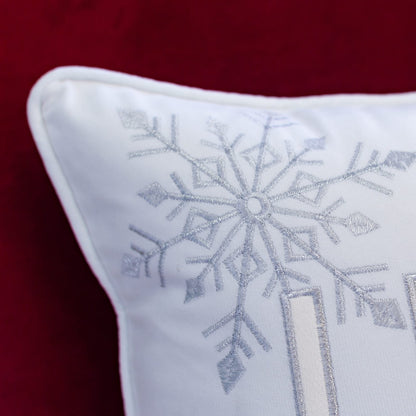 Ivory White Velvet Lumbar Pillow 14x20 with Snowflake Embroidery
