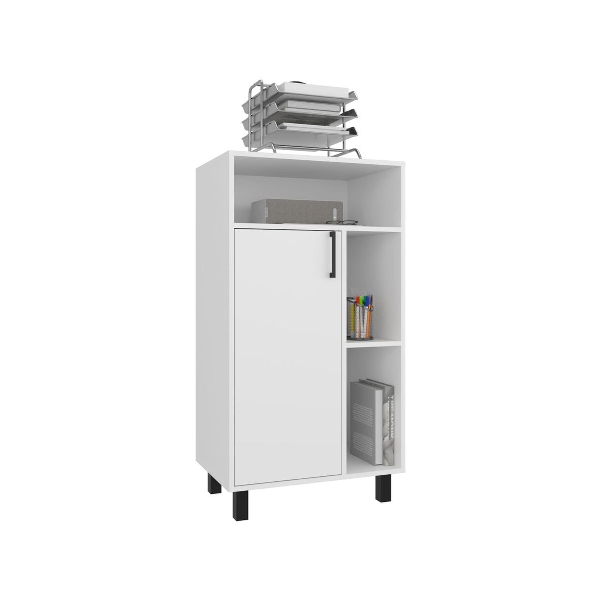 White 1 Door Storage Cabinet - 3 Shelves, Office Storage for Living Room