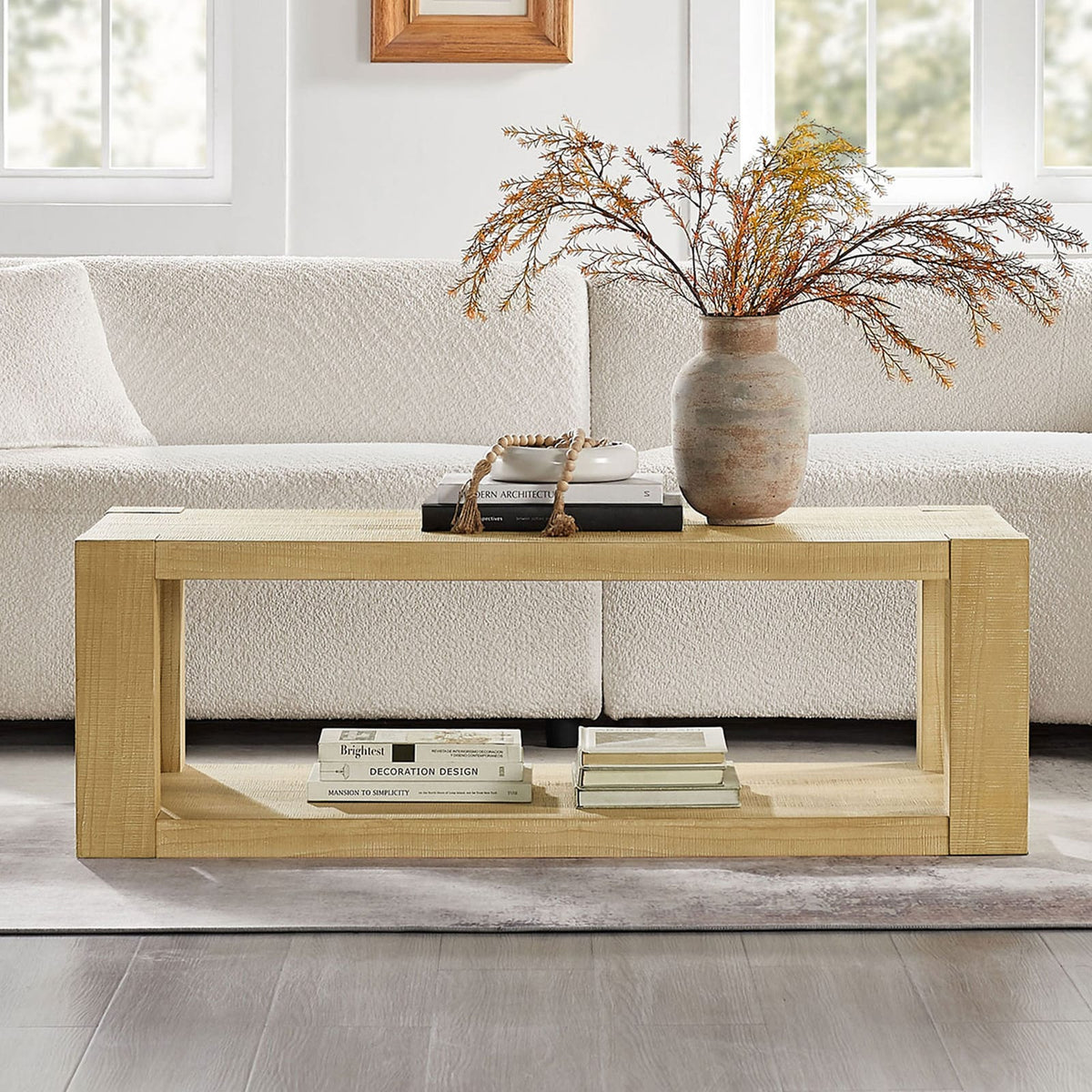 48 Inch Natural MDF Coffee Table - Rectangular Living Room Table