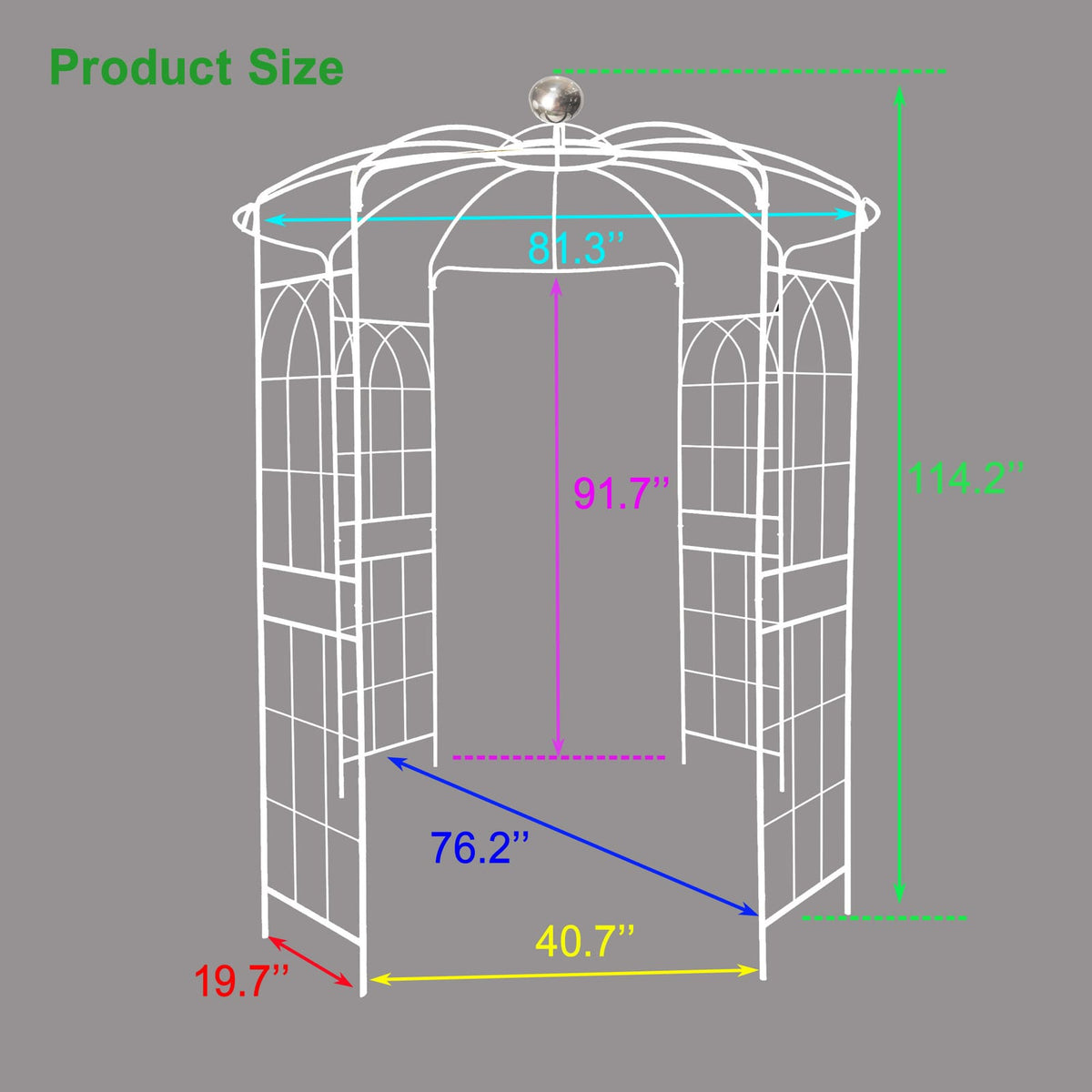 Cream White Iron Garden Arch - 6.8ft High