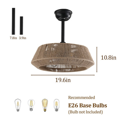 19" Bedroom Fan Light with Rope Suspension - Black