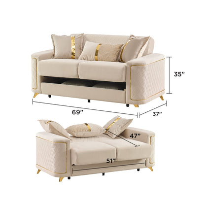 Ivory Chenille Modern Loveseat - 37" x 69.3" for Living Room