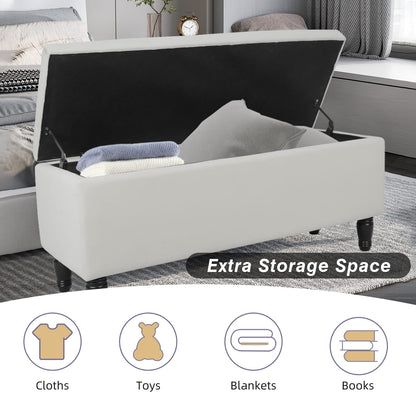 White Velvet Storage Ottoman Bench - 47" End of Bed Footstool