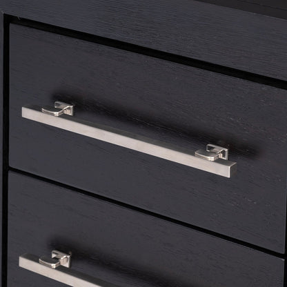 Black Acacia Wood Makeup Vanity with 5 Drawers for Bedroom