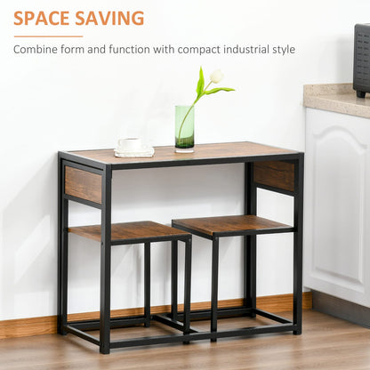 Brown MDF Dining Table Set for 2 with Stools for Dining Room