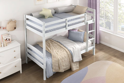 Twin Over Twin Bunk Bed White Wood Frame for Bedroom