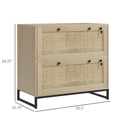 Natural Rattan File Cabinet - 2 Drawers with Lock