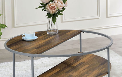 Gray Walnut Industrial Coffee Table with Shelves