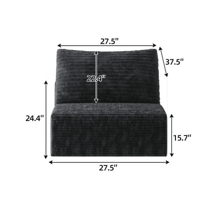 Antique Black Corduroy Chaise Lounge Sofa - 1 Seat