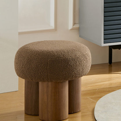 W8017-1 Mushroom Stool - Brown Lamb Wool Seat Ottoman