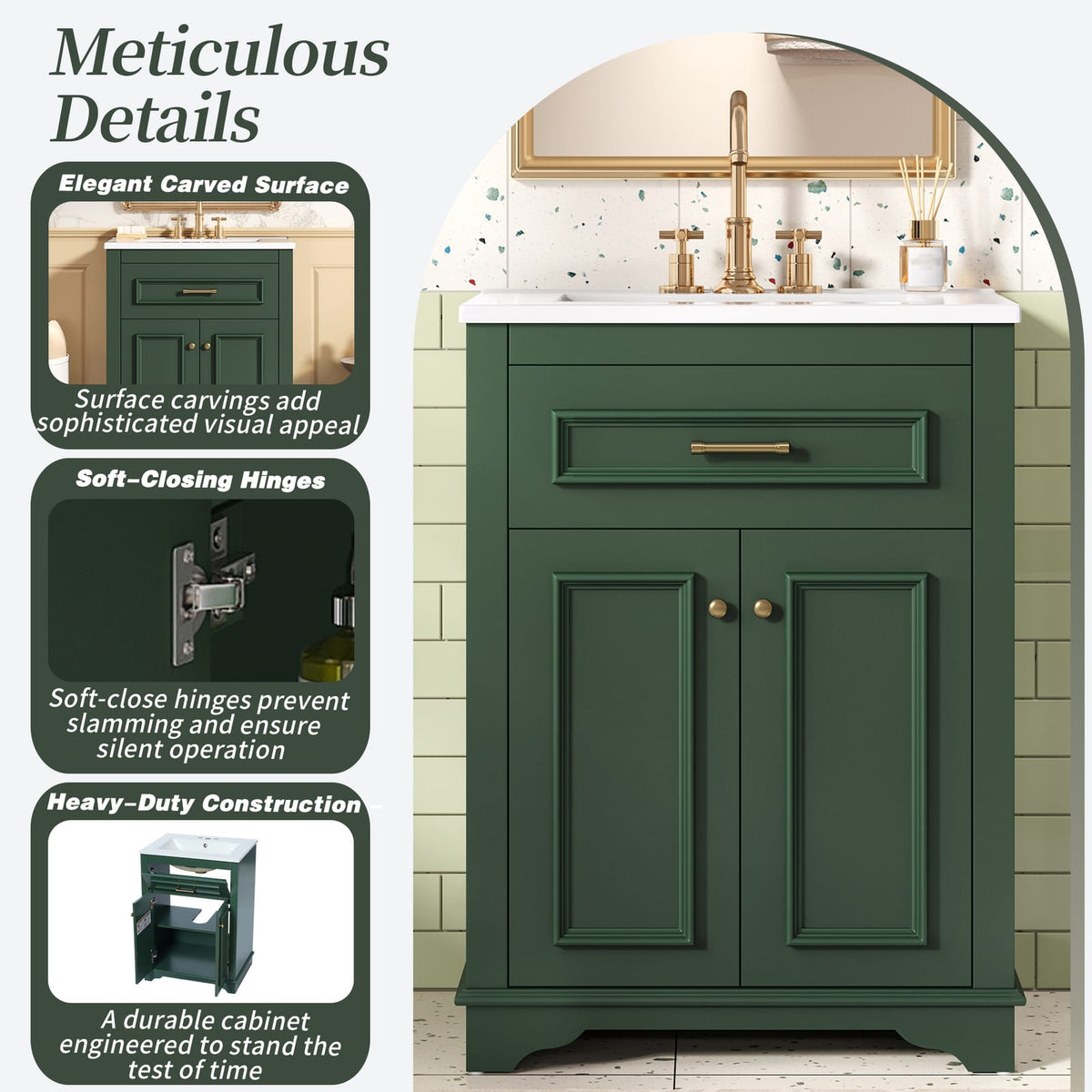 Green MDF Bathroom Vanity with Ceramic Sink and Storage
