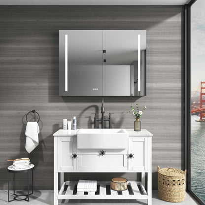 LED Medicine Cabinet with Mirror - 40" x 30" Aluminum for Bathroom