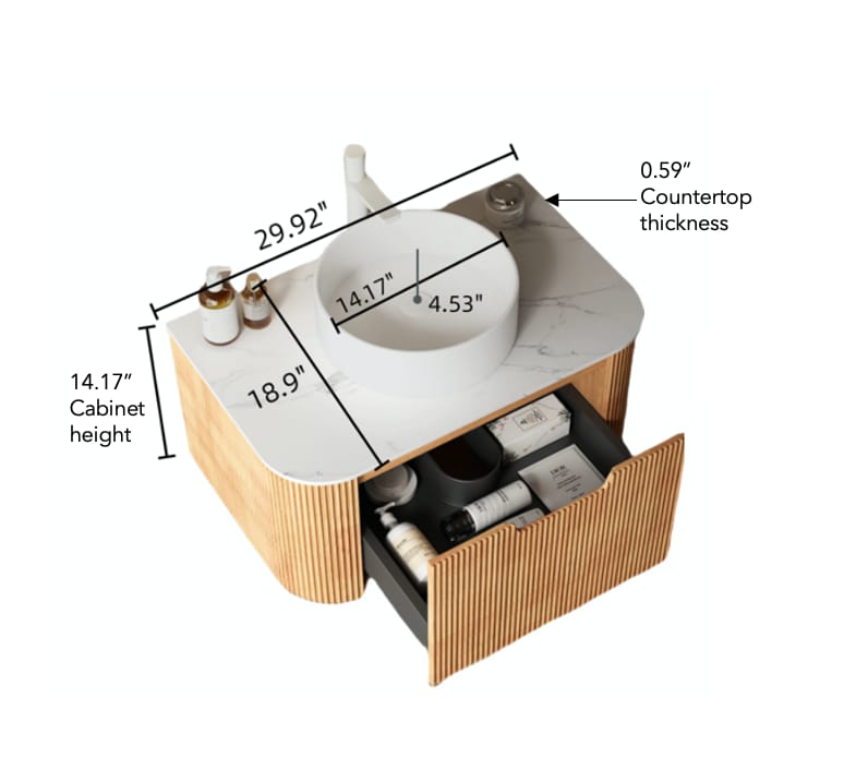 DINA 30" Bathroom Vanity with Storage, White Basin