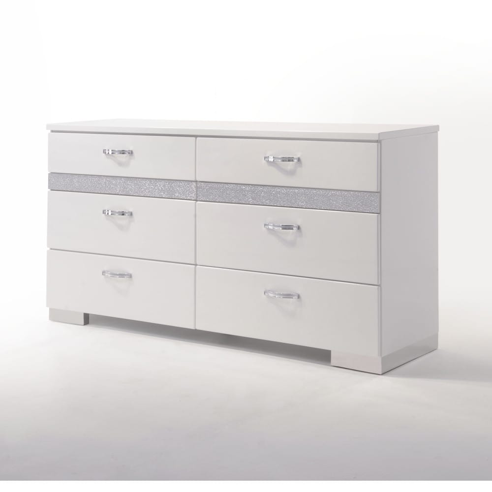 Naima II White Dresser - 6 Drawers Storage for Bedroom