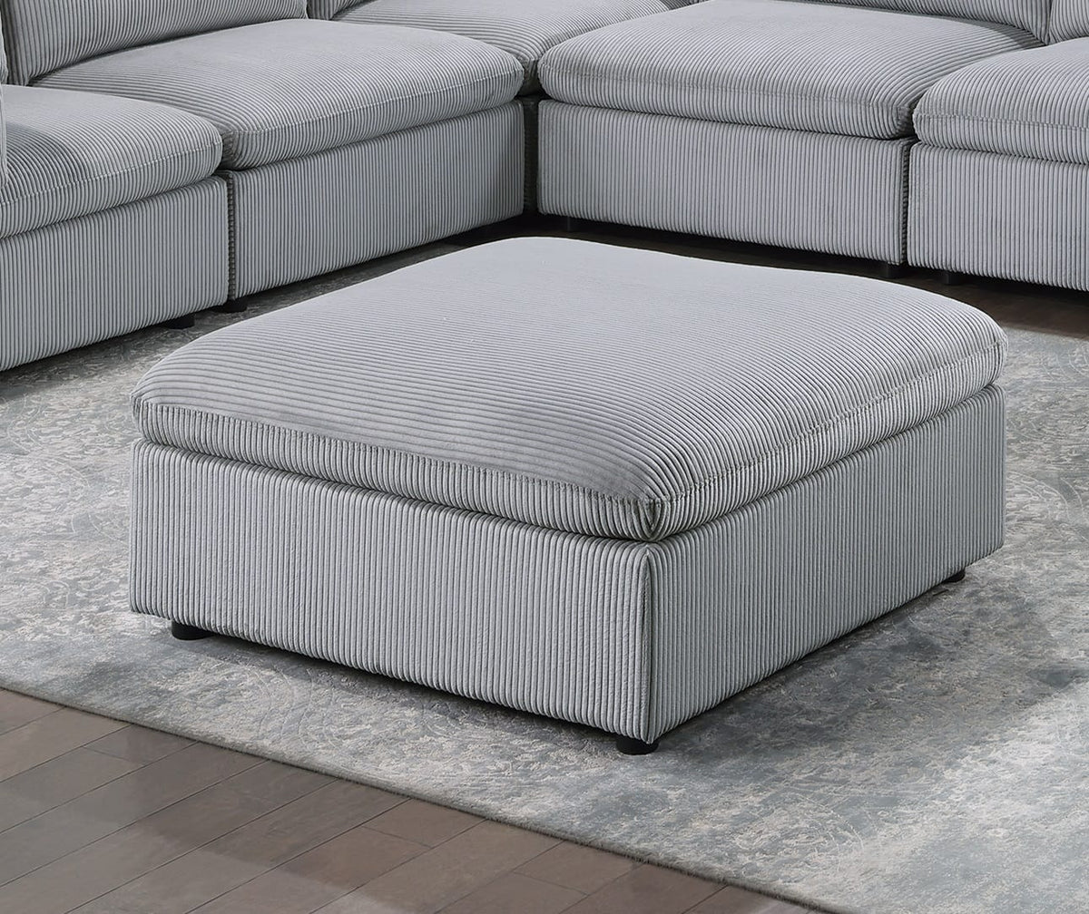 Contemporary Light Gray Corduroy Ottoman - 39" Square