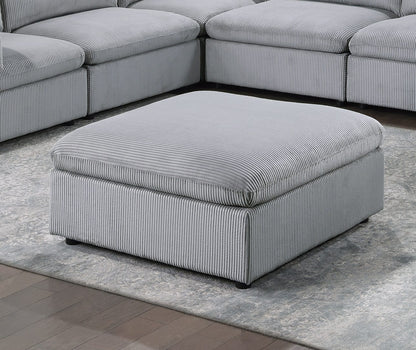 Contemporary Light Gray Corduroy Ottoman - 39" Square