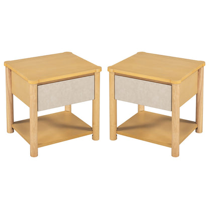 Natural Beige Nightstand Set - 2 Chairs Nightstand with Drawer for Bedroom
